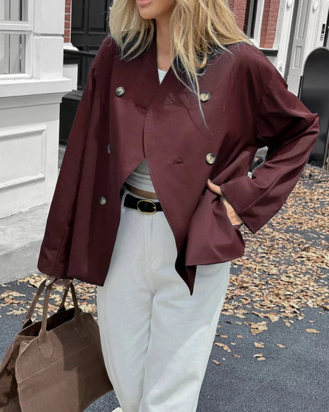 Double - Breasted Long Sleeve Jacket - Trendsi