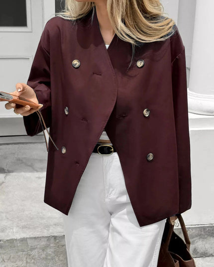 Double - Breasted Long Sleeve Jacket - Trendsi