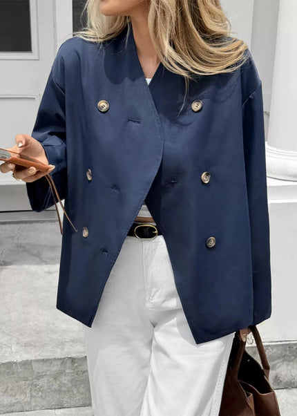 Double - Breasted Long Sleeve Jacket - Trendsi