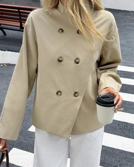 Double - Breasted Long Sleeve Jacket - Trendsi