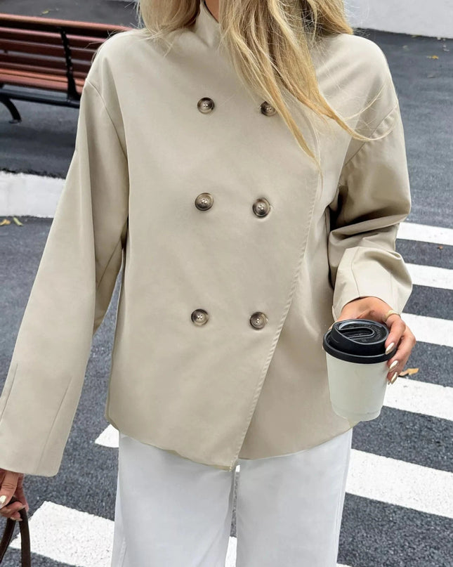 Double - Breasted Long Sleeve Jacket - Trendsi