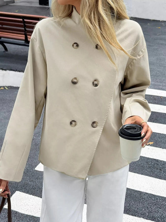 Double - Breasted Long Sleeve Jacket - Trendsi