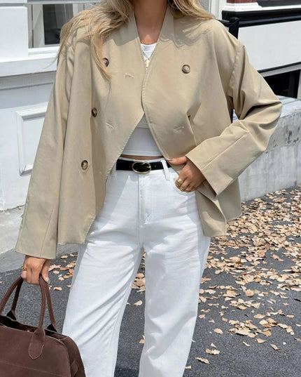 Double - Breasted Long Sleeve Jacket - Trendsi