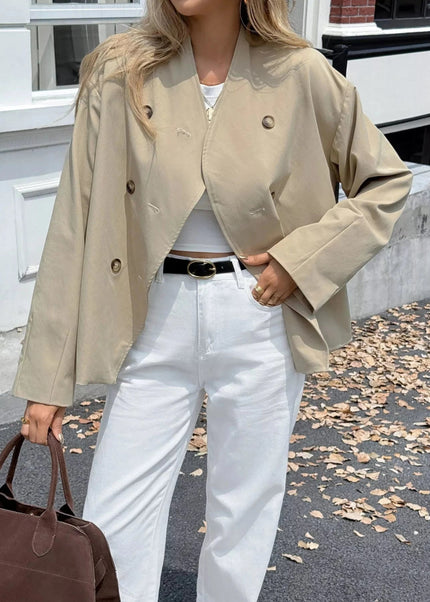 Double - Breasted Long Sleeve Jacket - Trendsi