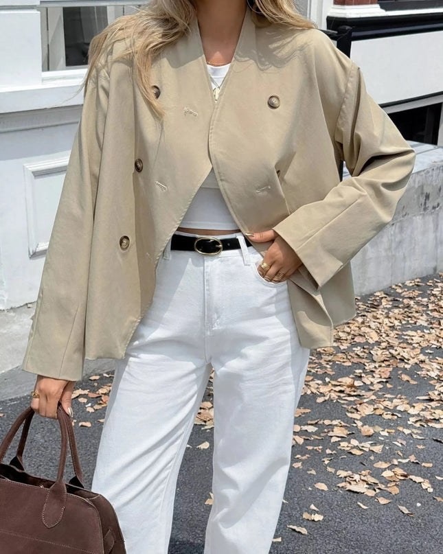 Double - Breasted Long Sleeve Jacket - Trendsi