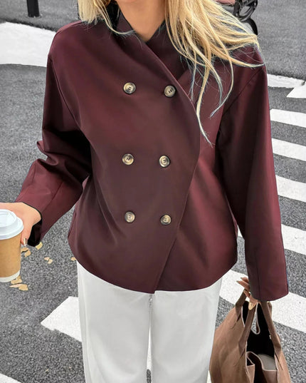 Double - Breasted Long Sleeve Jacket - Trendsi