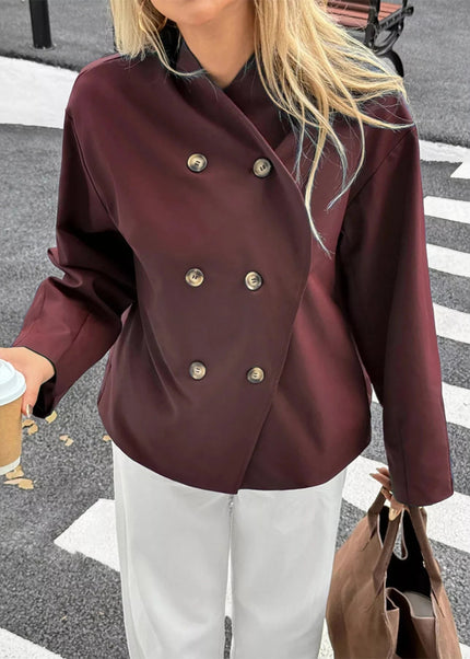 Double - Breasted Long Sleeve Jacket - Trendsi