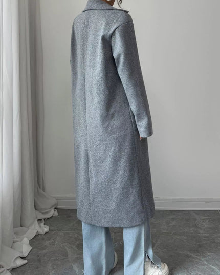 Double - Breasted Longline Coat - Trendsi