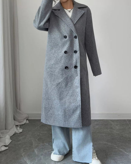 Double - Breasted Longline Coat - Trendsi