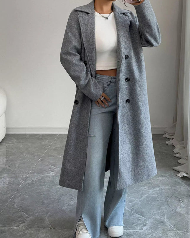 Double - Breasted Longline Coat - Trendsi