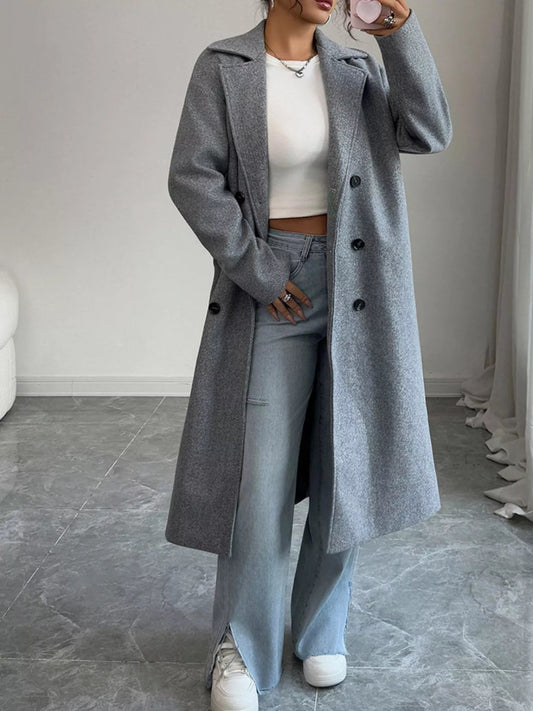 Double - Breasted Longline Coat - Trendsi