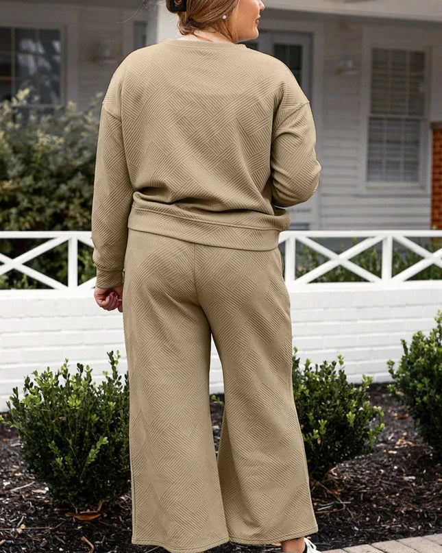 Double Take Full Size Textured Long Sleeve Top and Drawstring Pants Set - Trendsi