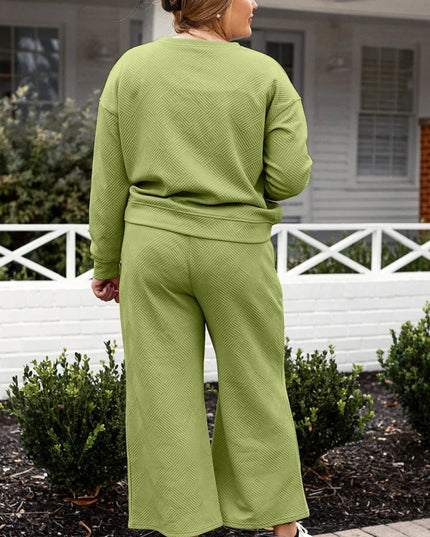 Double Take Full Size Textured Long Sleeve Top and Drawstring Pants Set - Trendsi