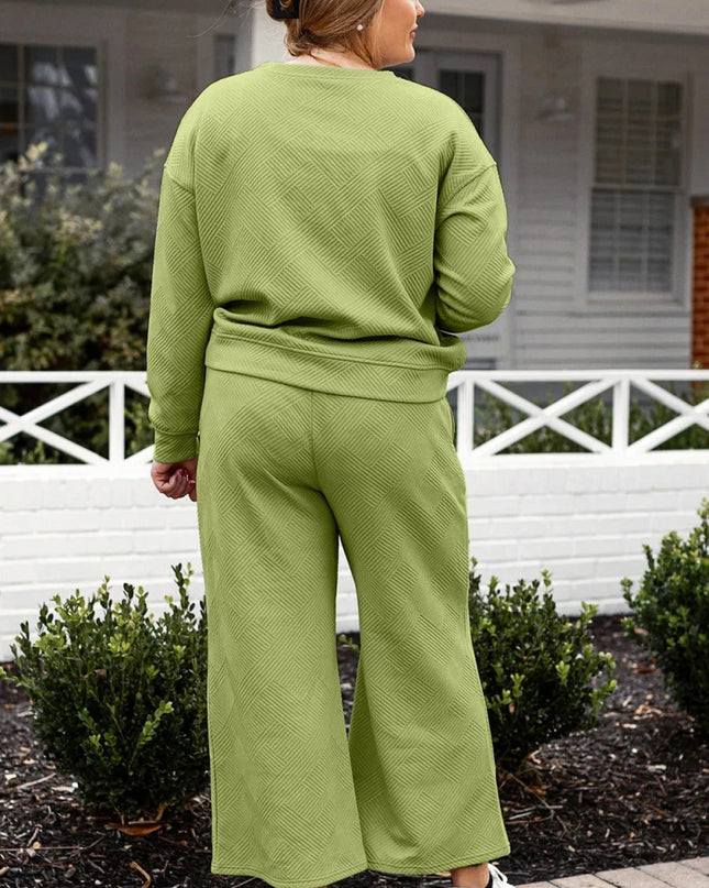 Double Take Full Size Textured Long Sleeve Top and Drawstring Pants Set - Trendsi