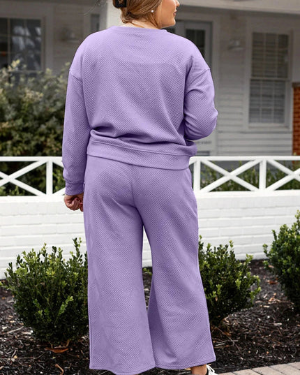 Double Take Full Size Textured Long Sleeve Top and Drawstring Pants Set - Trendsi