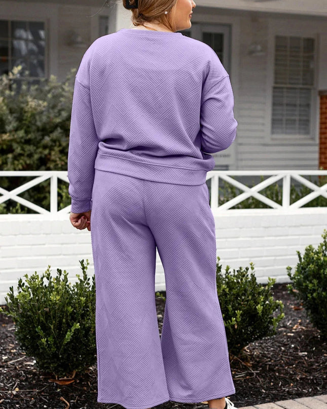 Double Take Full Size Textured Long Sleeve Top and Drawstring Pants Set - Trendsi