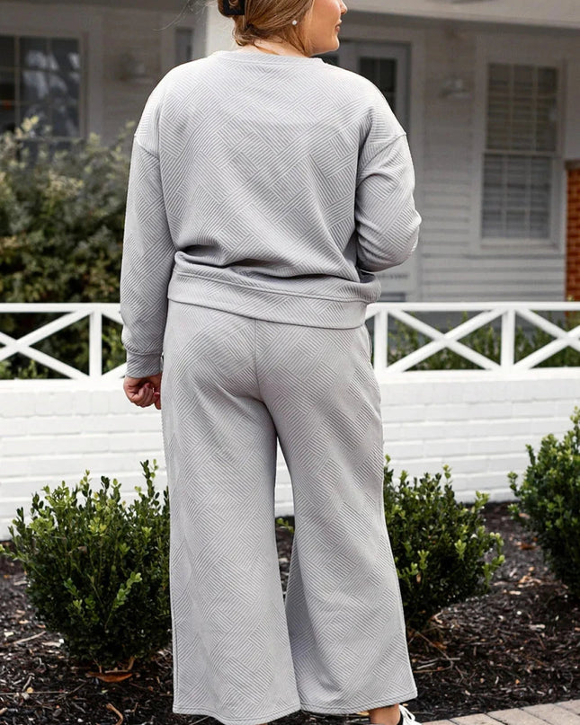 Double Take Full Size Textured Long Sleeve Top and Drawstring Pants Set - Trendsi