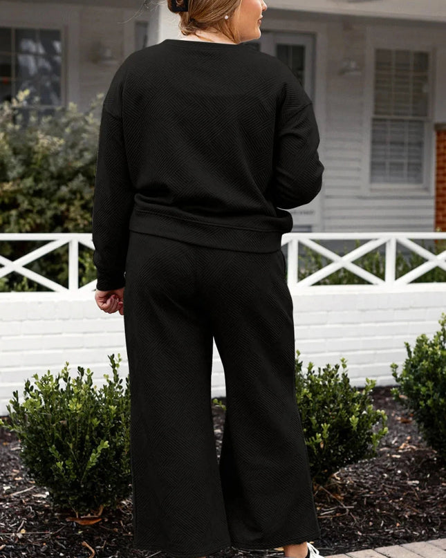 Double Take Full Size Textured Long Sleeve Top and Drawstring Pants Set - Trendsi