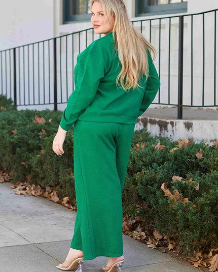 Double Take Full Size Textured Long Sleeve Top and Drawstring Pants Set - Trendsi