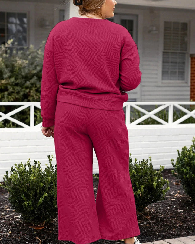 Double Take Full Size Textured Long Sleeve Top and Drawstring Pants Set - Trendsi