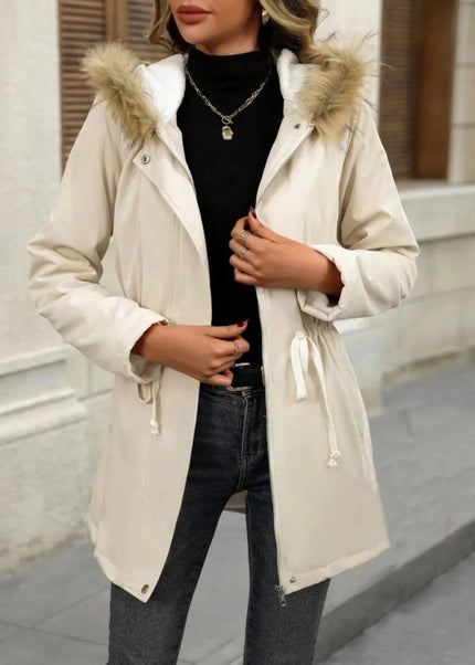 Drawstrig Zip Up Hooded Jacket - Trendsi