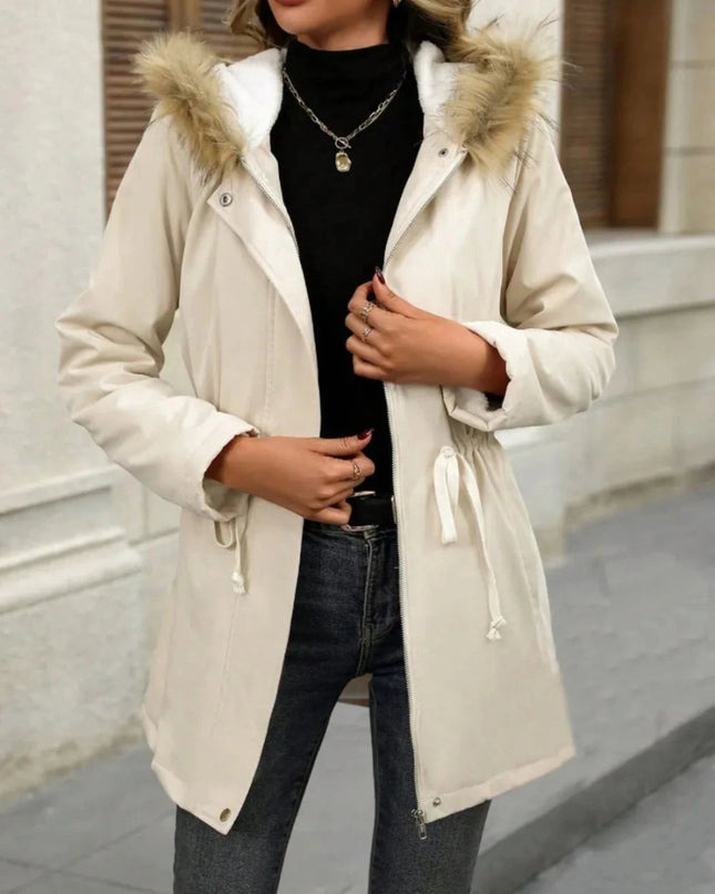 Drawstrig Zip Up Hooded Jacket - Trendsi