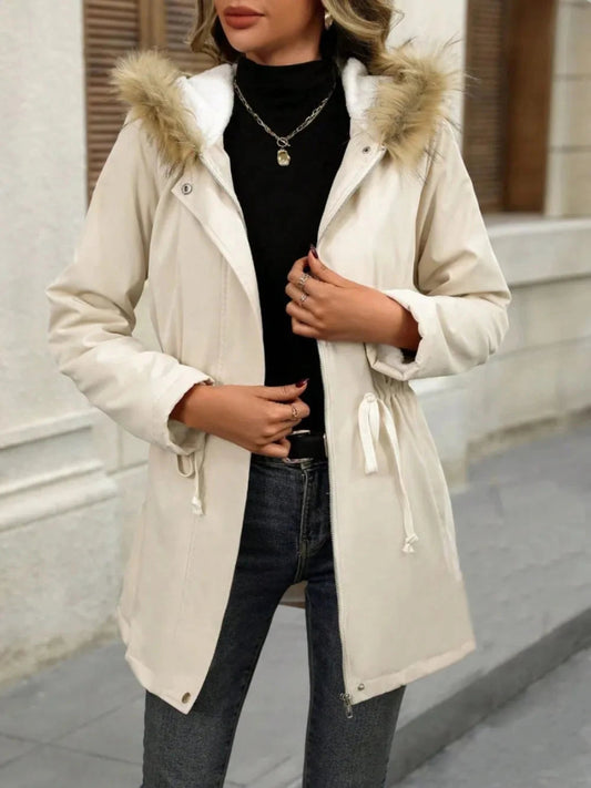 Drawstrig Zip Up Hooded Jacket - Trendsi