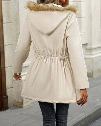 Drawstrig Zip Up Hooded Jacket - Trendsi