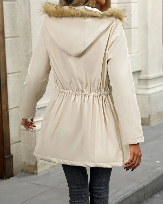 Drawstrig Zip Up Hooded Jacket - Trendsi