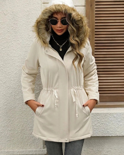 Drawstrig Zip Up Hooded Jacket - Trendsi