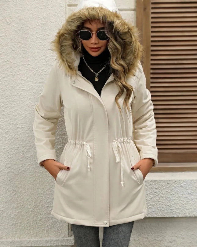 Drawstrig Zip Up Hooded Jacket - Trendsi