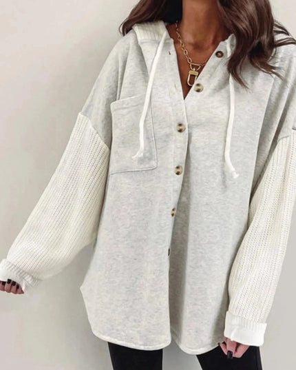 Drawstring Button Front Hoodie - Trendsi