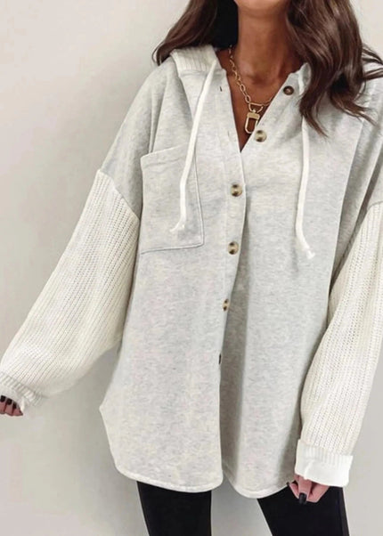 Drawstring Button Front Hoodie - Trendsi