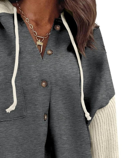 Drawstring Button Front Hoodie - Trendsi