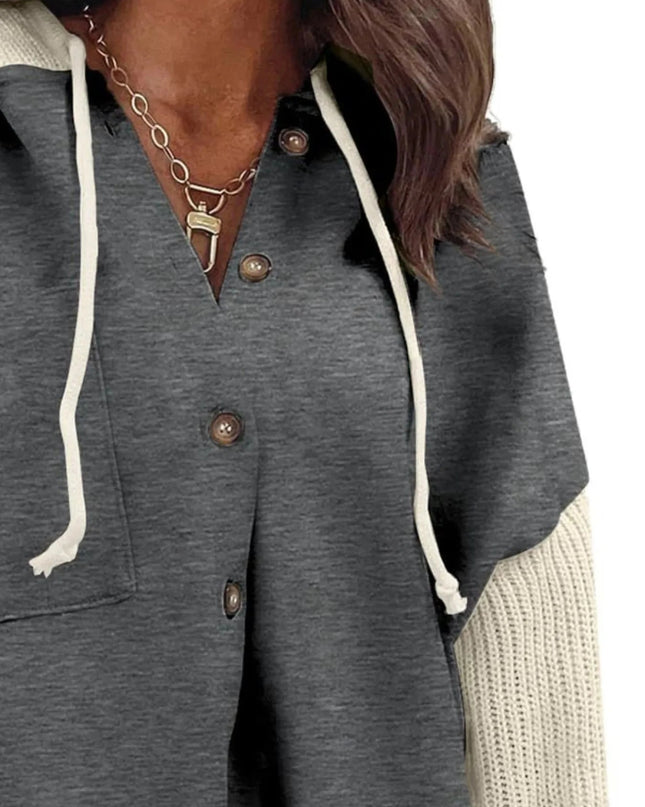 Drawstring Button Front Hoodie - Trendsi