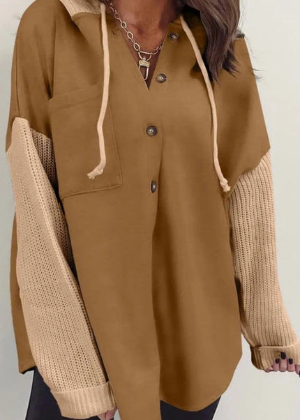 Drawstring Button Front Hoodie - Trendsi