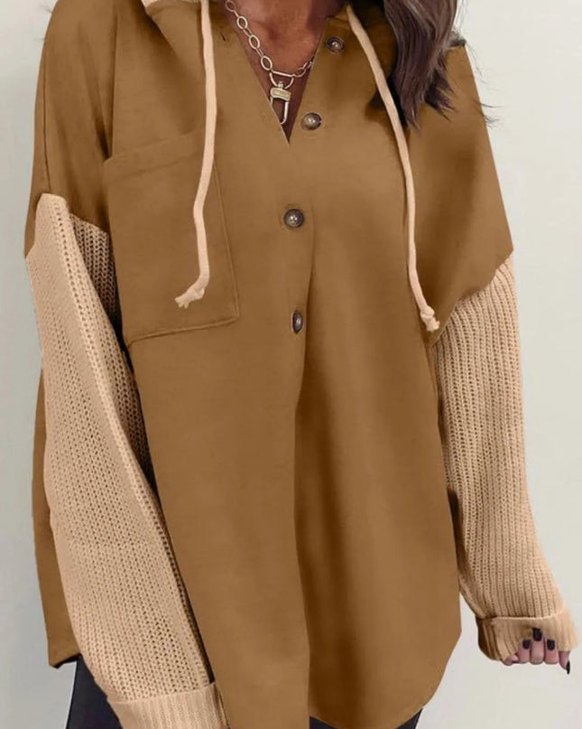Drawstring Button Front Hoodie - Trendsi