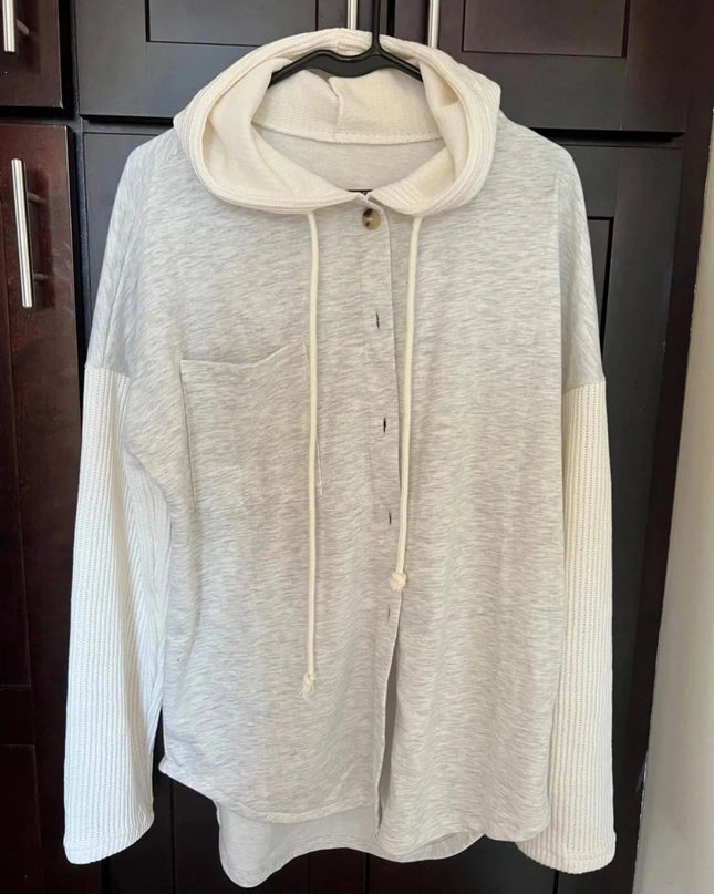 Drawstring Button Front Hoodie - Trendsi