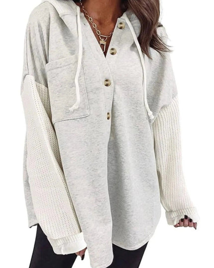 Drawstring Button Front Hoodie - Trendsi