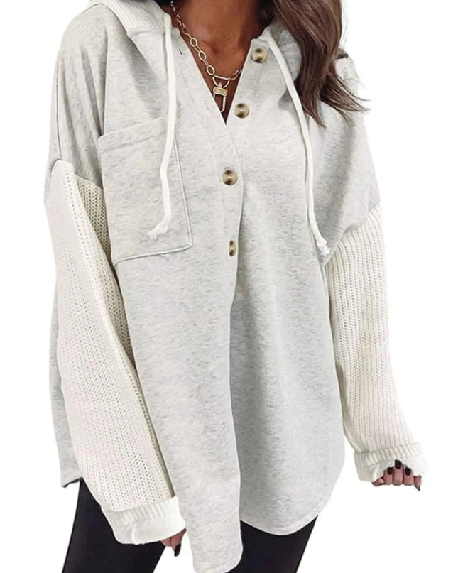 Drawstring Button Front Hoodie - Trendsi