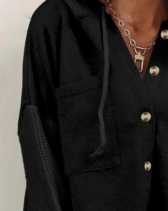 Drawstring Button Front Hoodie - Trendsi