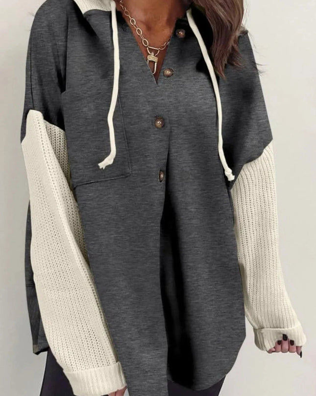 Drawstring Button Front Hoodie - Trendsi