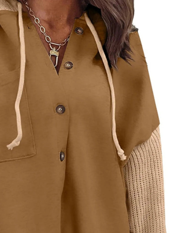 Drawstring Button Front Hoodie - Trendsi