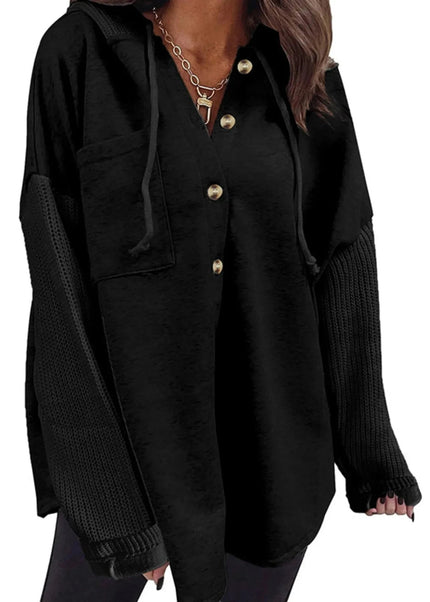 Drawstring Button Front Hoodie - Trendsi