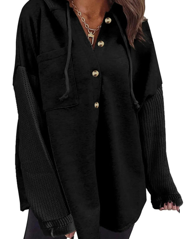 Drawstring Button Front Hoodie - Trendsi