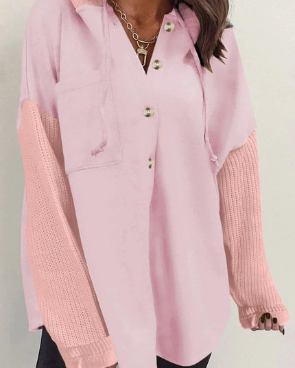 Drawstring Button Front Hoodie - Trendsi