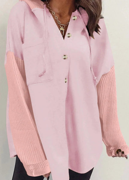 Drawstring Button Front Hoodie - Trendsi