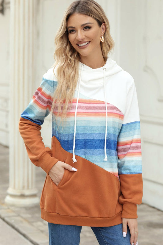 Drawstring Color Block Hoodie with Pockets - Trendsi