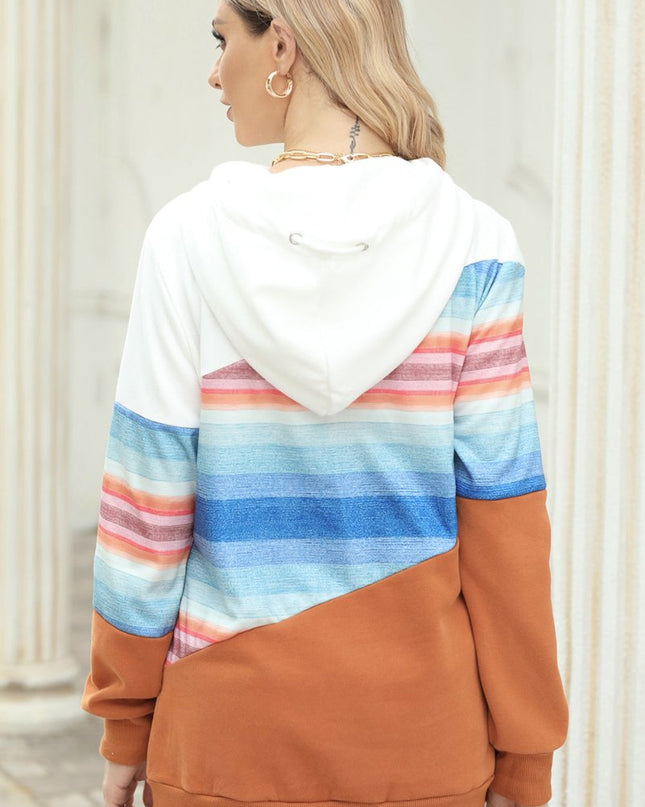 Drawstring Color Block Hoodie with Pockets - Trendsi