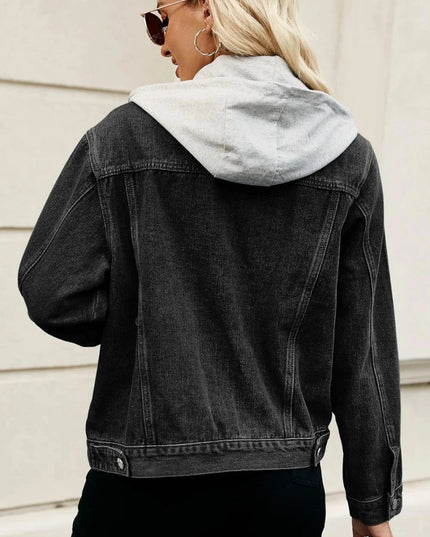 Drawstring Hooded Button Up Denim Jacket - Trendsi